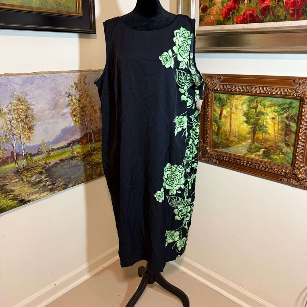 MAYA BROOKE Floral Sleeveless Dress - Black and Green size 22W